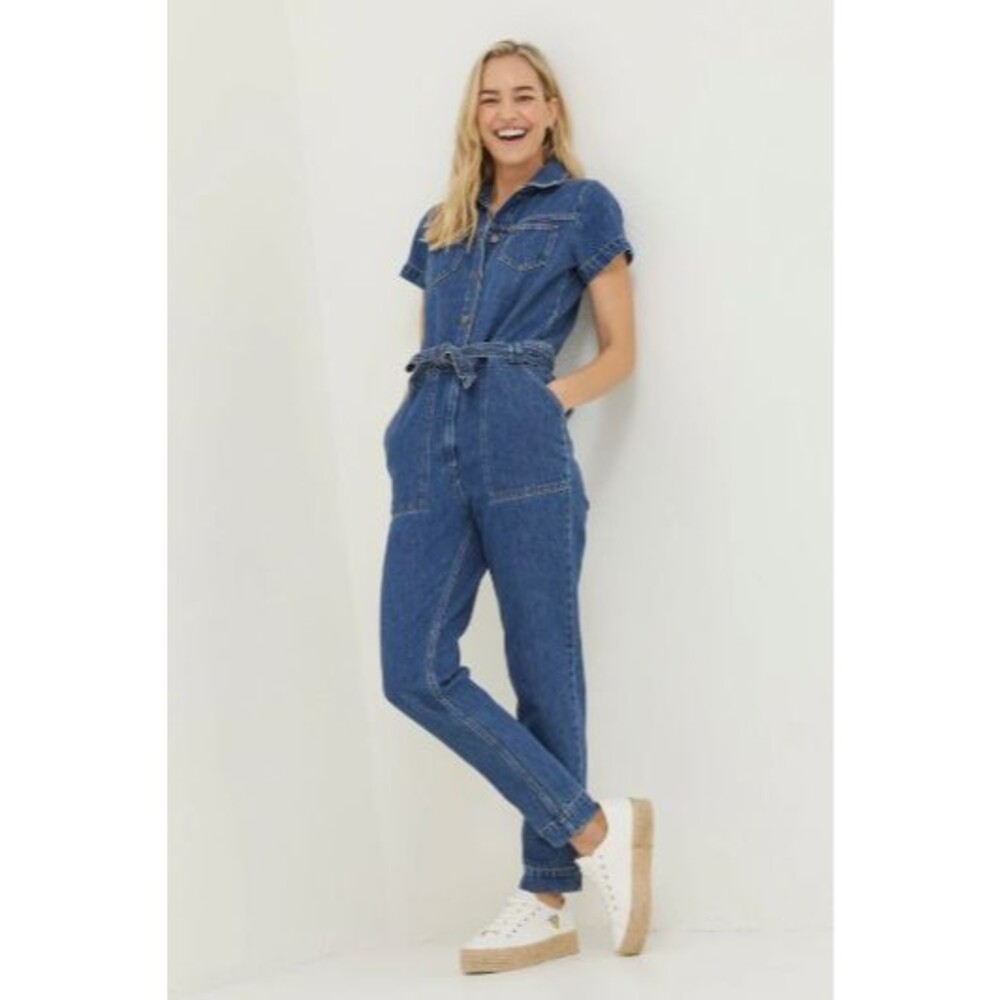FatFace Denim Jumpsuit Size 2 Imogen Boilersuit 100%Cotton Utility Rosie Minimal